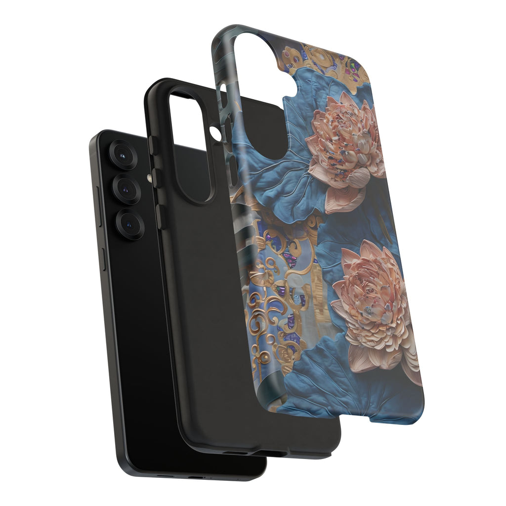 Peony Midnight Tapestry - Samsung Galaxy S25 Plus - Elegant Blue & Blush Artful Phone Cover