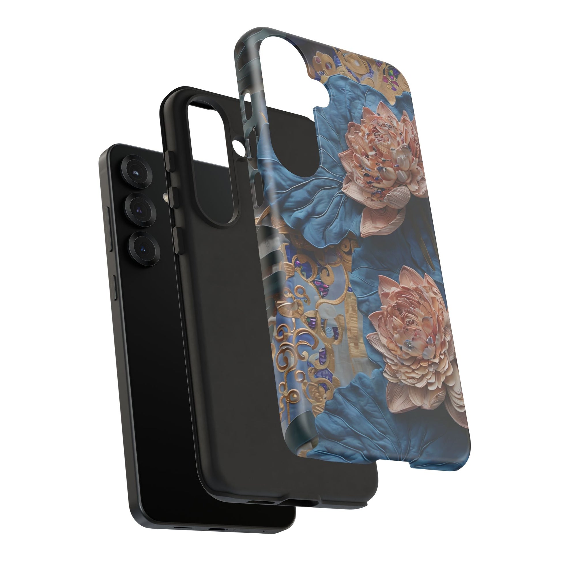 Peony Midnight Tapestry - Samsung Galaxy S25 Plus - Elegant Blue & Blush Artful Phone Cover