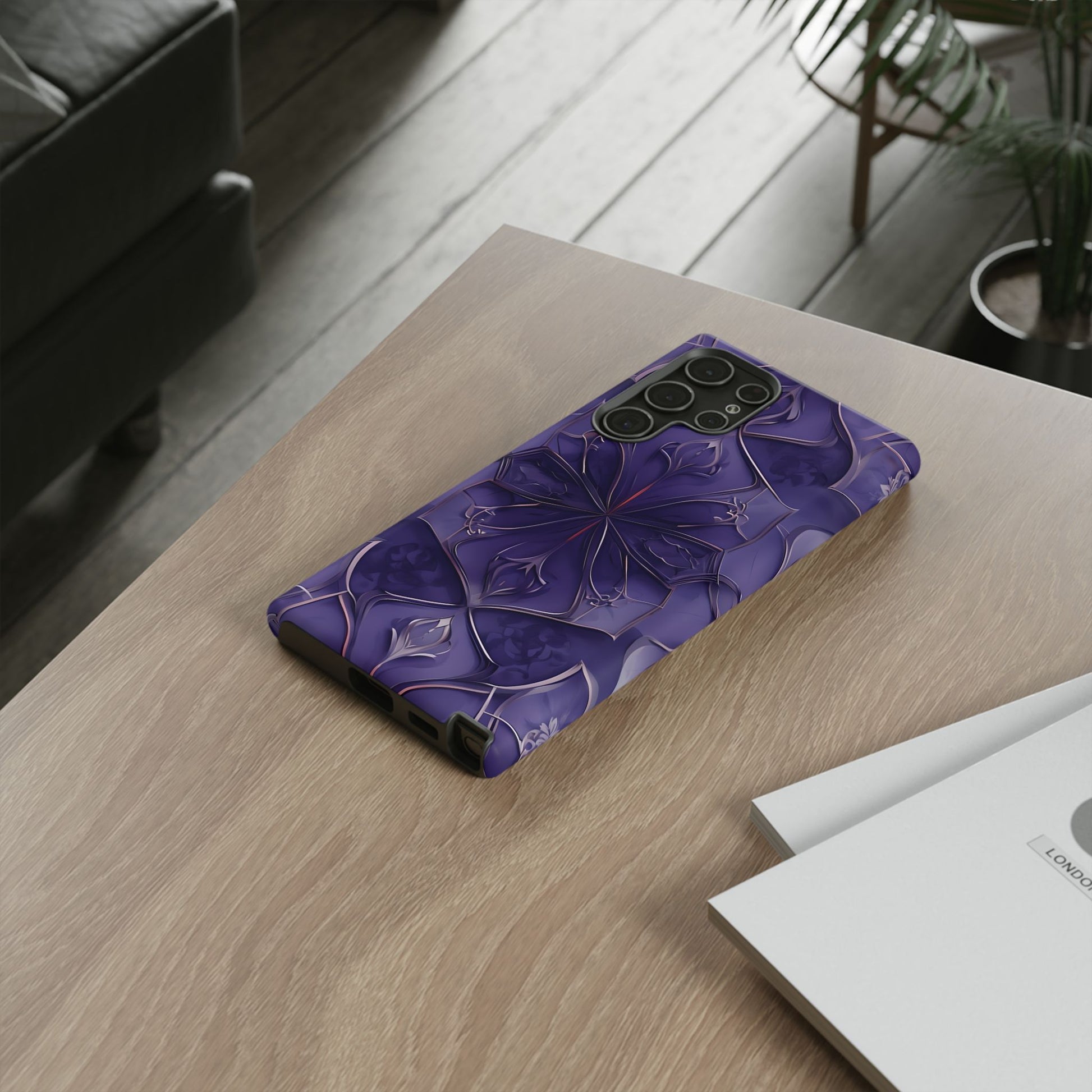 Violet Nebula - Kaleidoscope Collection Artistic Floral Burst - Samsung Galaxy S22 Ultra Tough Phone Case - Bold Purple Symmetrical Design