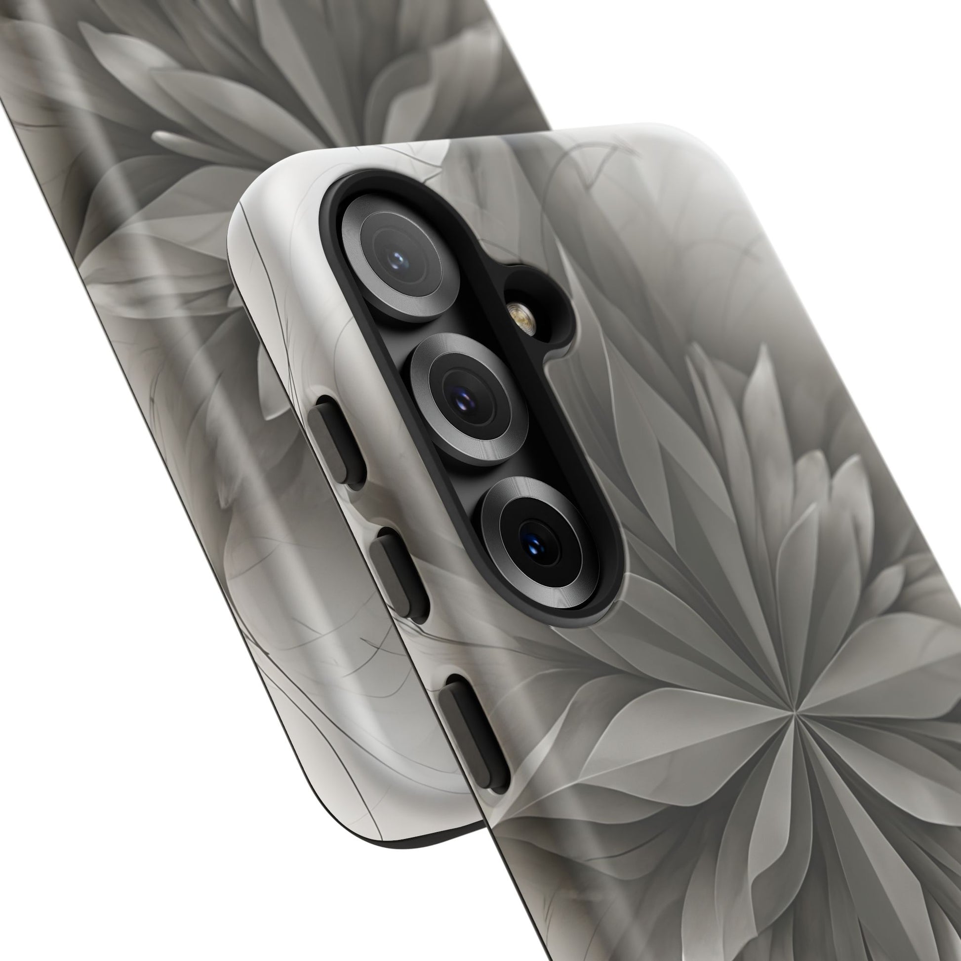 Silver Lotus - Elegant Monochrome Floral Samsung Galaxy S25 Tough Phone Case - Modern Lotus Design