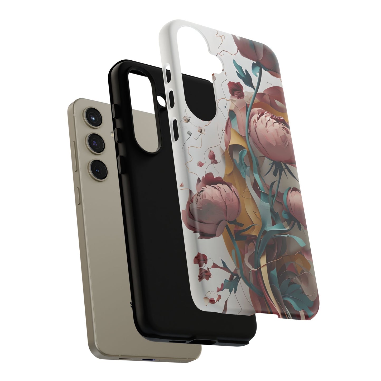 Blushing Peony Veil - Elegant Painterly Floral Samsung Galaxy Tough Phone Case - Soft Blush & Teal Peony Design