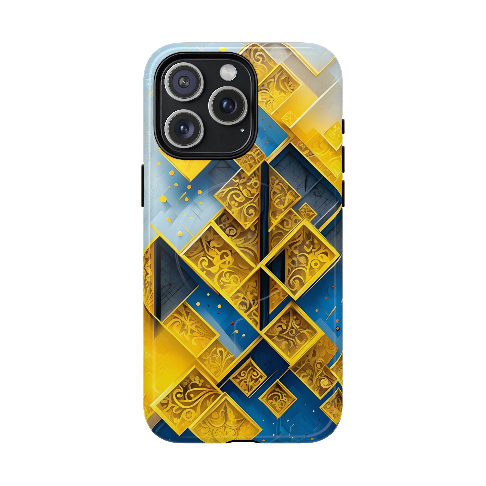 Golden Ascent Luxe Geometric iPhone 15 Pro Max - MagSafe Compatible - Elegant Abstract Gold Design