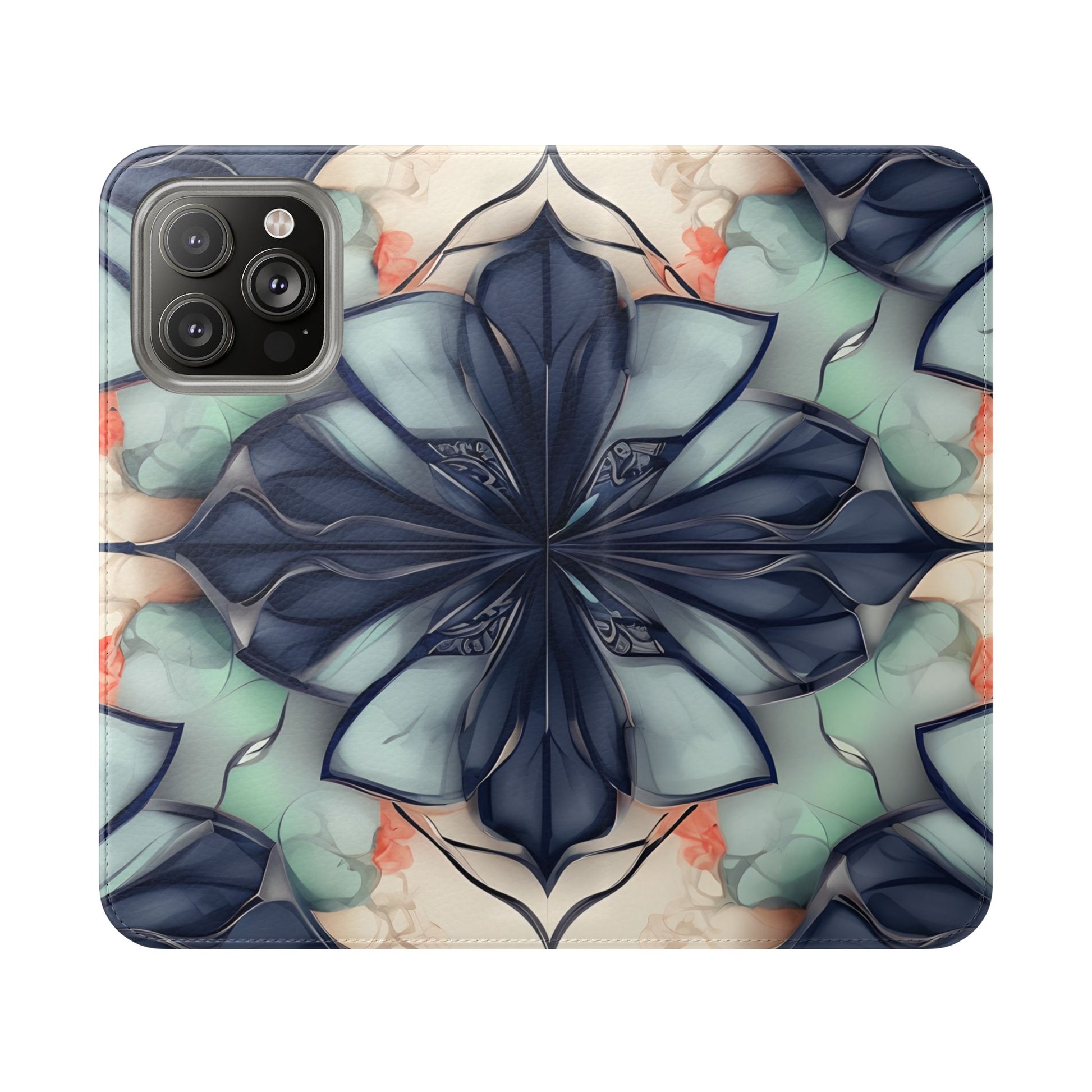 Midnight Mosaic - Abstract Floral Flip Phone Case for iPhone 14 Pro Max