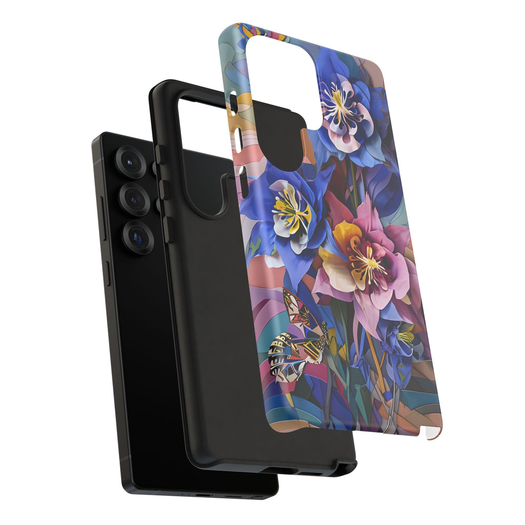 Blue Columbine Carnivale - Artistic Floral & Butterfly Samsung S25 Ultra Tough Phone Case - Vibrant Botanical Design