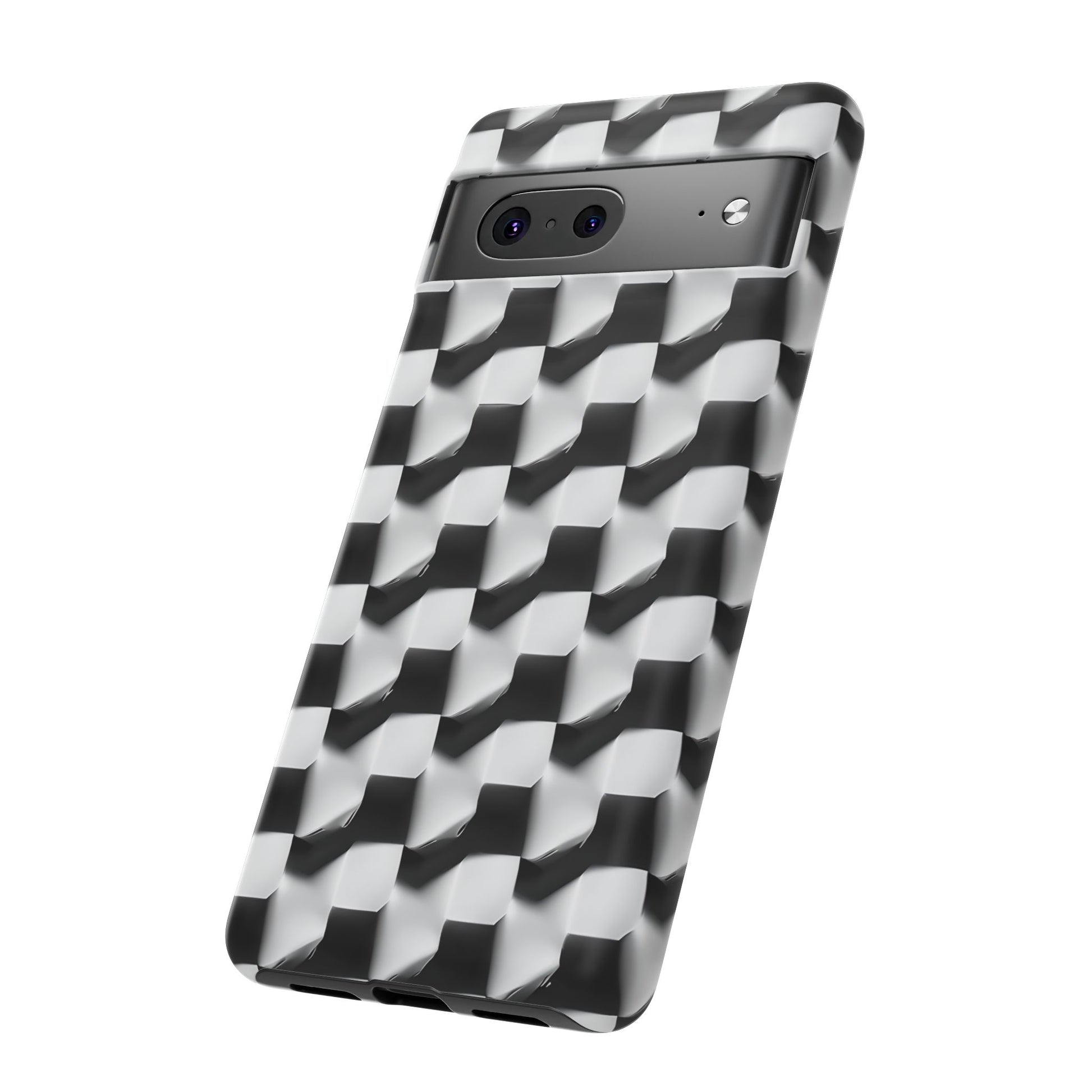Monochrome Grid Tough Case for Google Pixel 7 - Classic Checkerboard, Black & White, Minimalist Trend