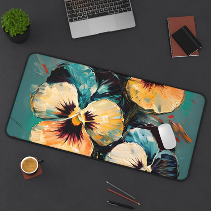 Golden Pansy Cascade Designer Desk Mat - Premium Office Desk Pad, 3 Sizes Available, Artistic Workspace Protection