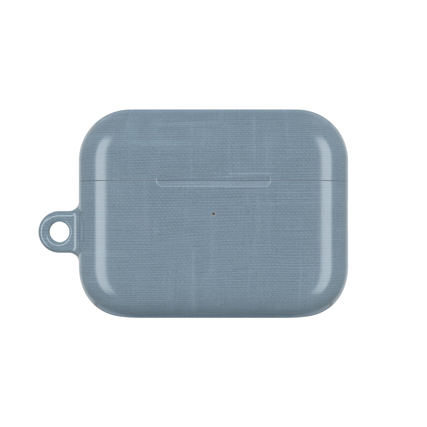 Blue Grey Linen AirPods case featuring soft fabric texture in muted blue grey tone