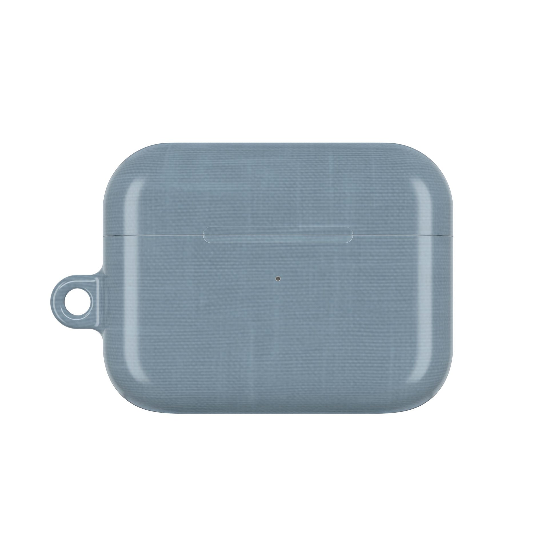 Blue Grey Linen AirPods case featuring soft fabric texture in muted blue grey tone