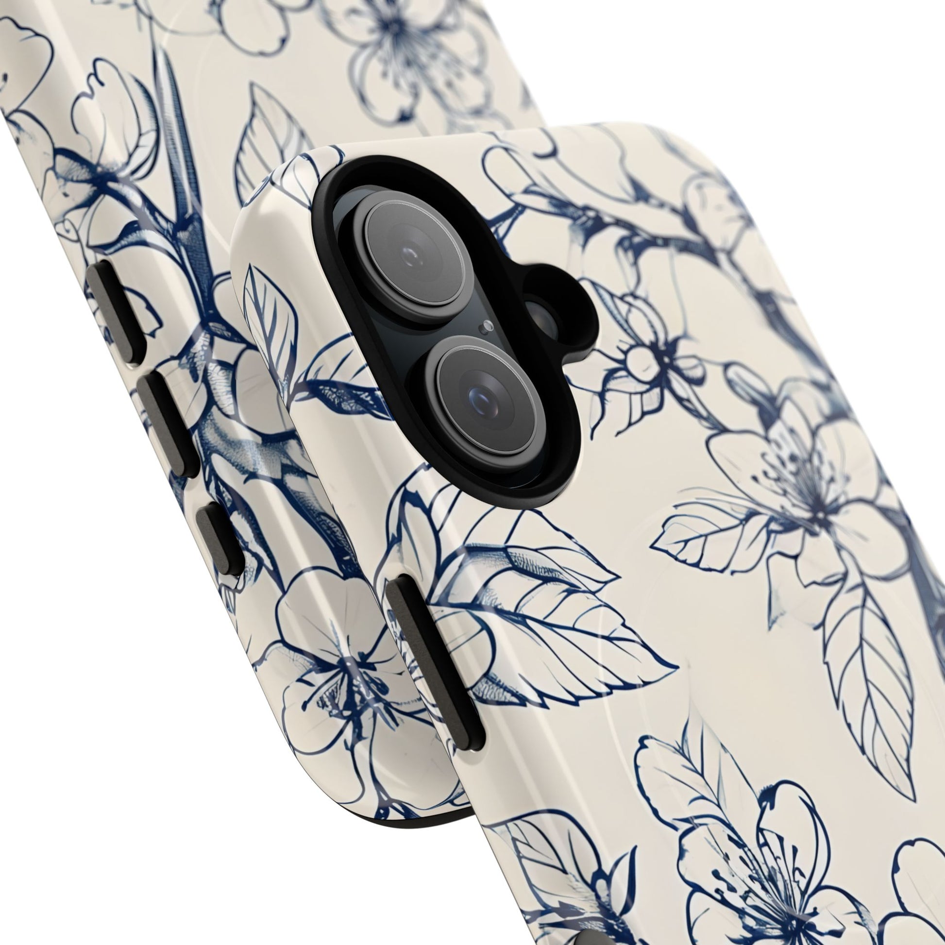 Blossom Sketch - Artistic Blue Floral - iPhone 16 MagSafe Phone Case - Hand-Drawn Botanical Design