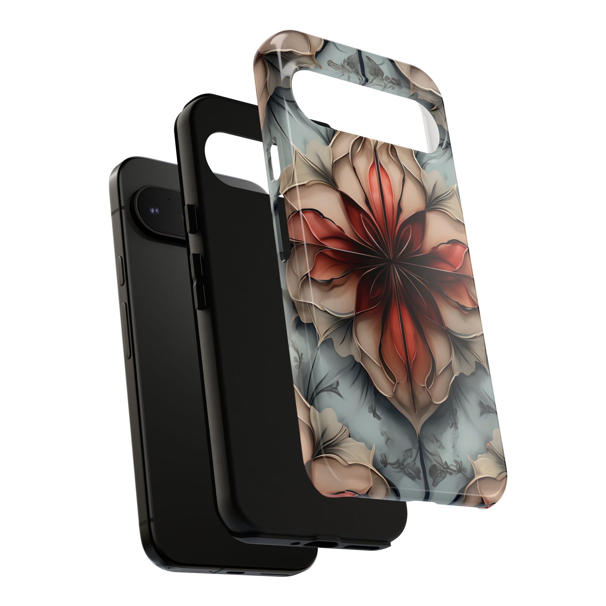 Ember Bloom - Kaleidoscope Collection Artistic Floral - Google Pixel 9 Pro XL Tough Phone Case - Fiery Symmetrical Design