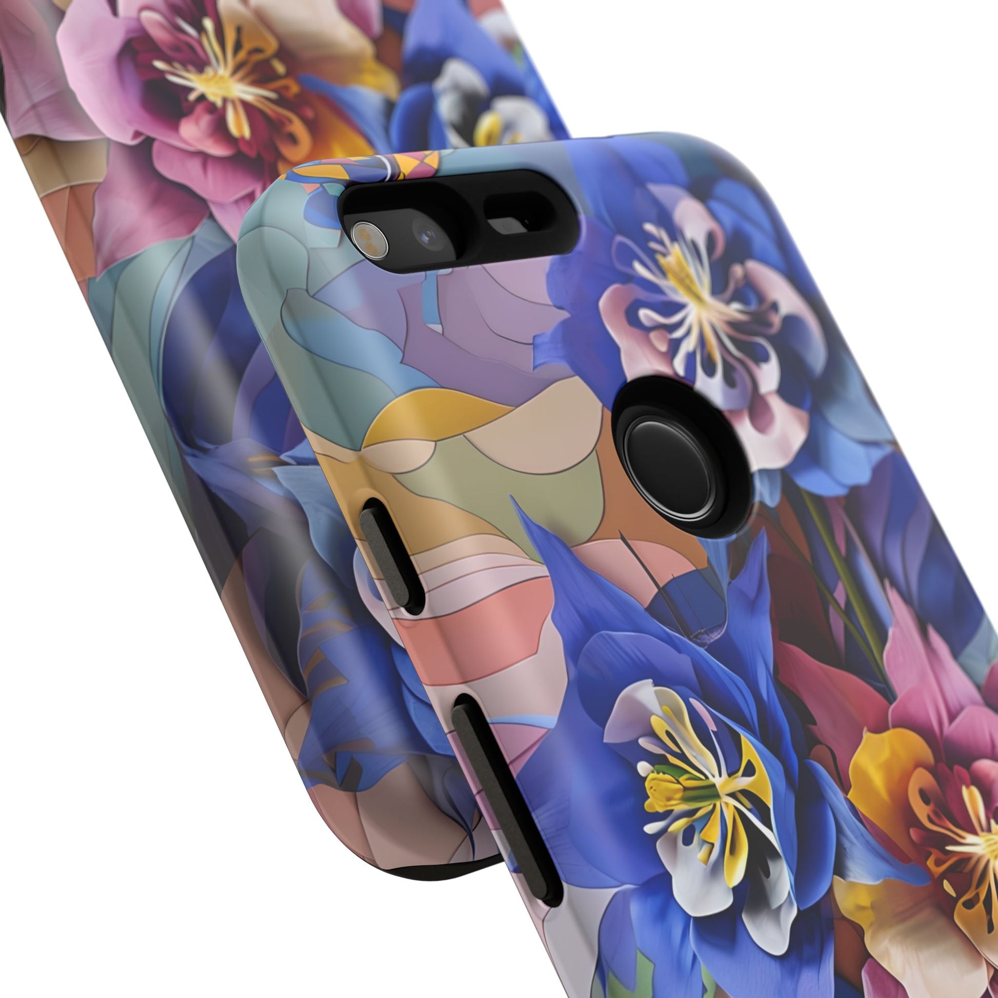 Blue Columbine Carnivale - Artistic Floral & Butterfly Google Pixel XL Tough Phone Case - Vibrant Botanical Design