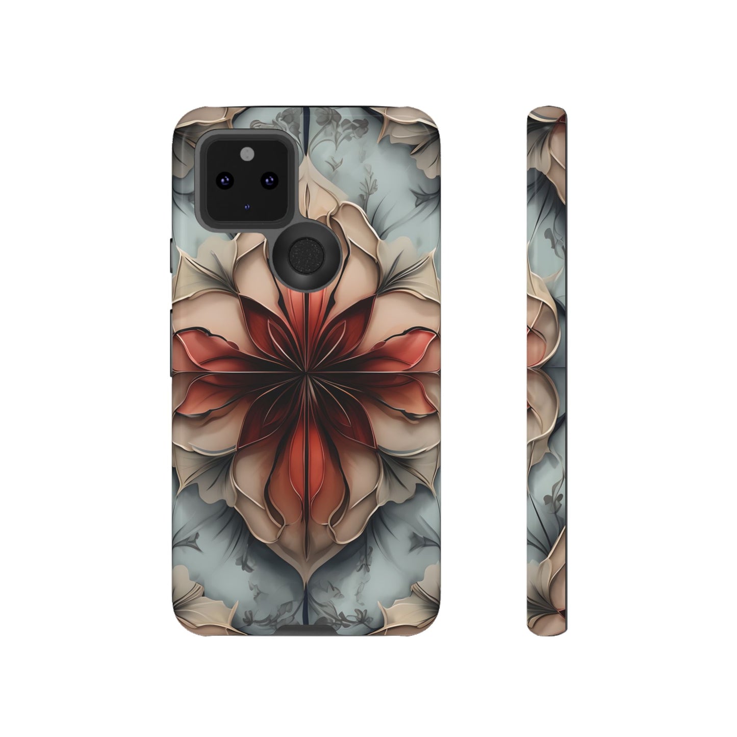 Ember Bloom - Kaleidoscope Collection Artistic Floral - Google Pixel Tough Phone Case - Fiery Symmetrical Design