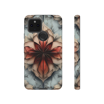 Ember Bloom - Kaleidoscope Collection Artistic Floral - Google Pixel Tough Phone Case - Fiery Symmetrical Design