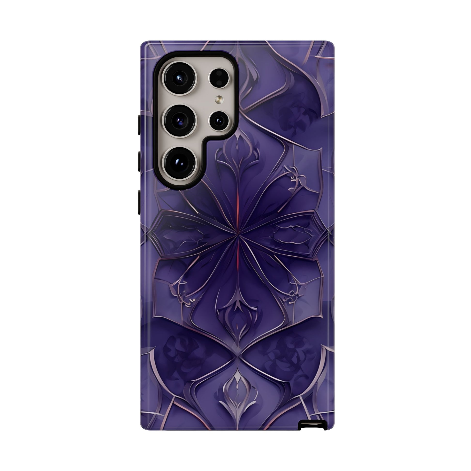 Violet Nebula - Kaleidoscope Collection Artistic Floral Burst - Samsung Galaxy S24 Ultra Tough Phone Case - Bold Purple Symmetrical Design