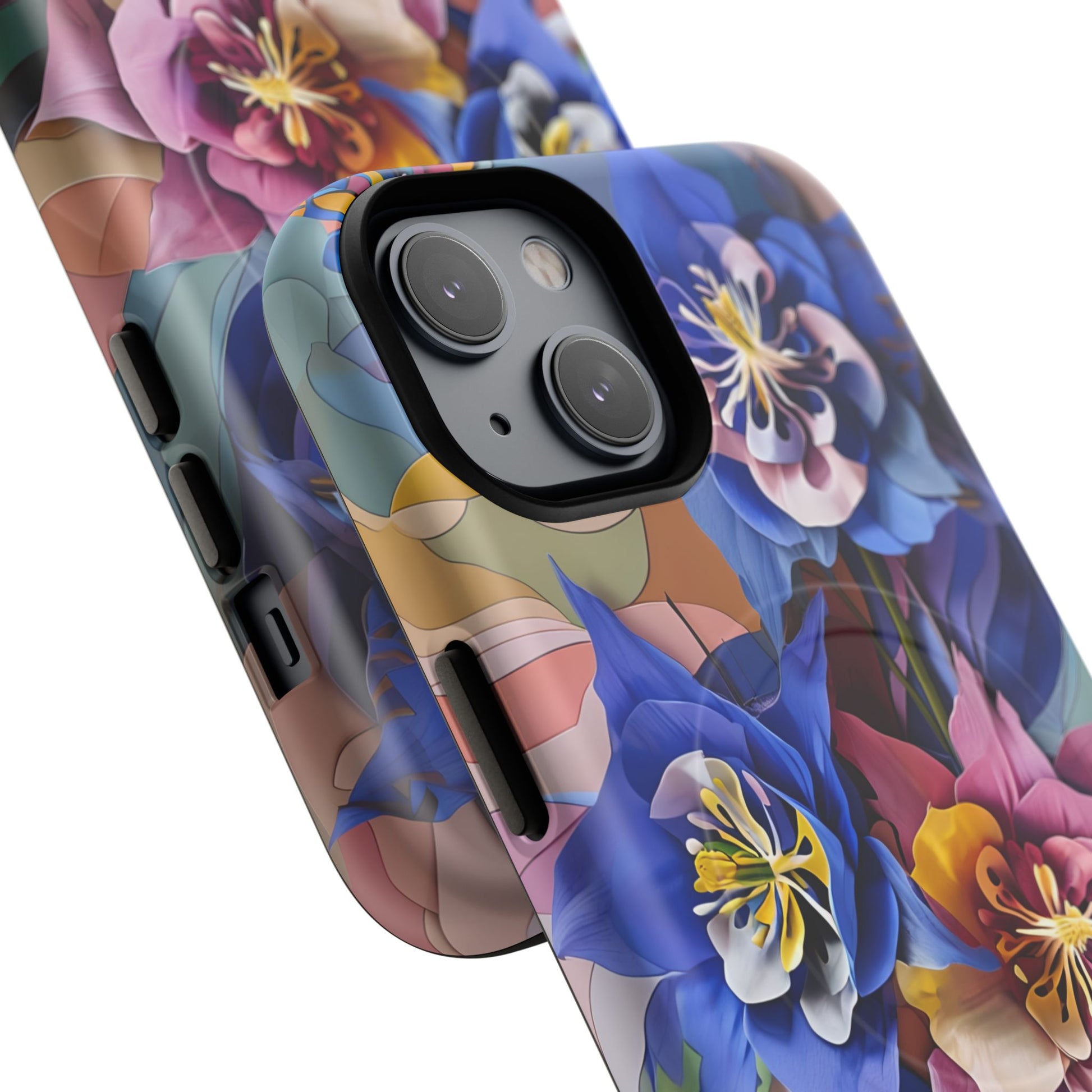 Blue Columbine Carnivale - Artistic Floral & Butterfly iPhone 14 MagSafe Phone Case - Vibrant Botanical Design
