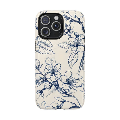 Blossom Sketch - Artistic Blue Floral - iPhone MagSafe Phone Case - Botanical Design