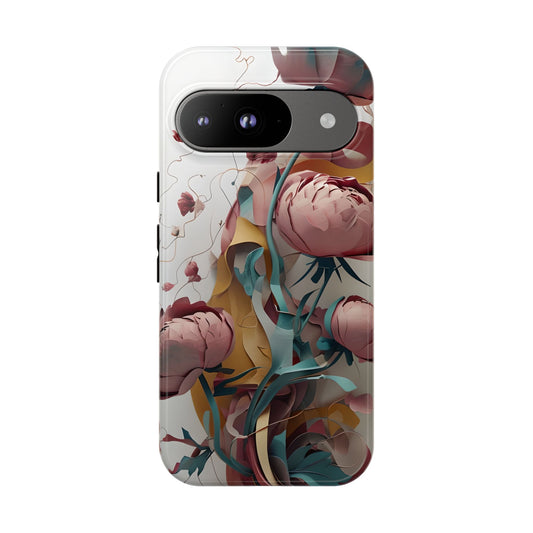 Blushing Peony Veil - Elegant Painterly Floral Google Pixel Tough Phone Case - Soft Blush & Teal Peony Design