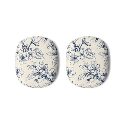 Blossom Sketch AirPods Max ear cup covers featuring delicate navy floral sketch pattern on soft ivory base, flat product view