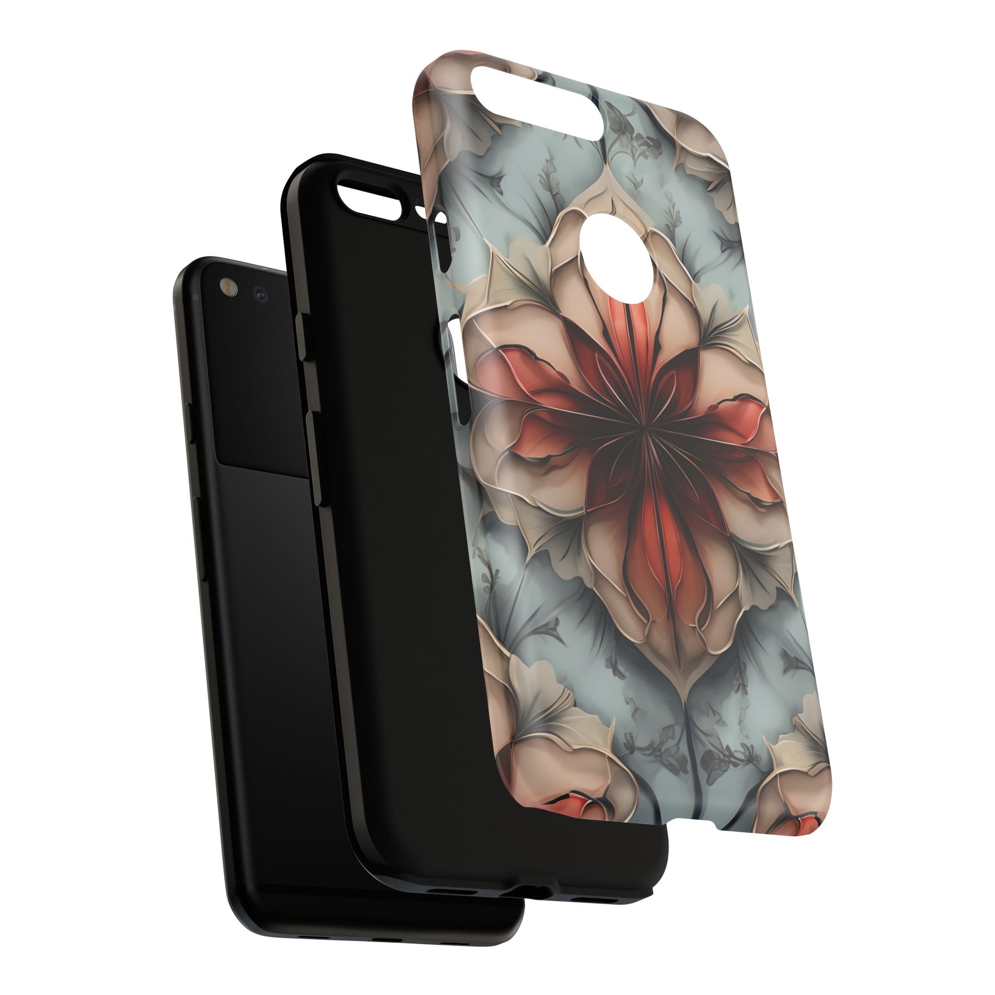 Ember Bloom - Kaleidoscope Collection Artistic Floral - Google Pixel XL Tough Phone Case - Fiery Symmetrical Design