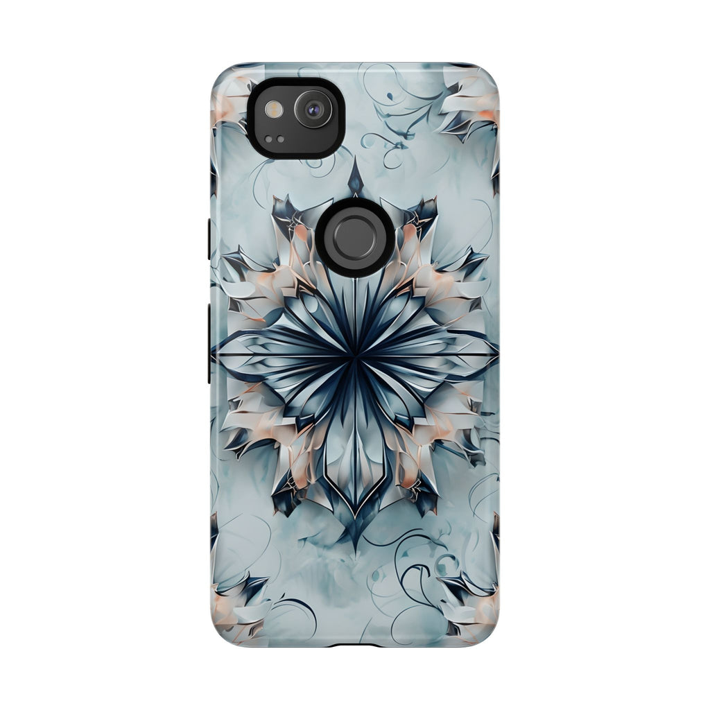 Indigo Mirage - Artistic Kaleidoscope Collection Artistic Floral - Google Pixel 2 Tough Phone Case - Bold Indigo Symmetrical Design