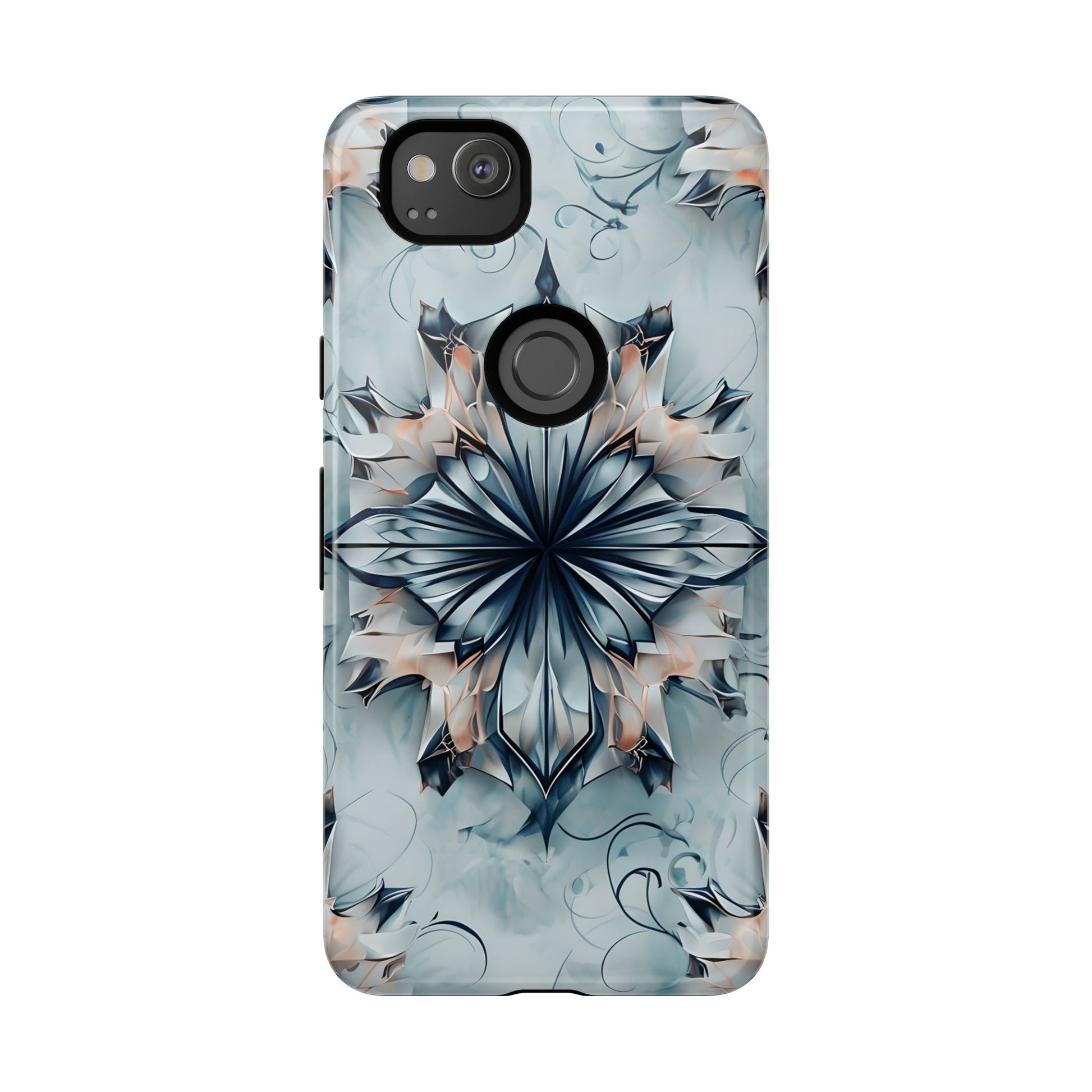 Indigo Mirage - Artistic Kaleidoscope Collection Artistic Floral - Google Pixel 2 Tough Phone Case - Bold Indigo Symmetrical Design