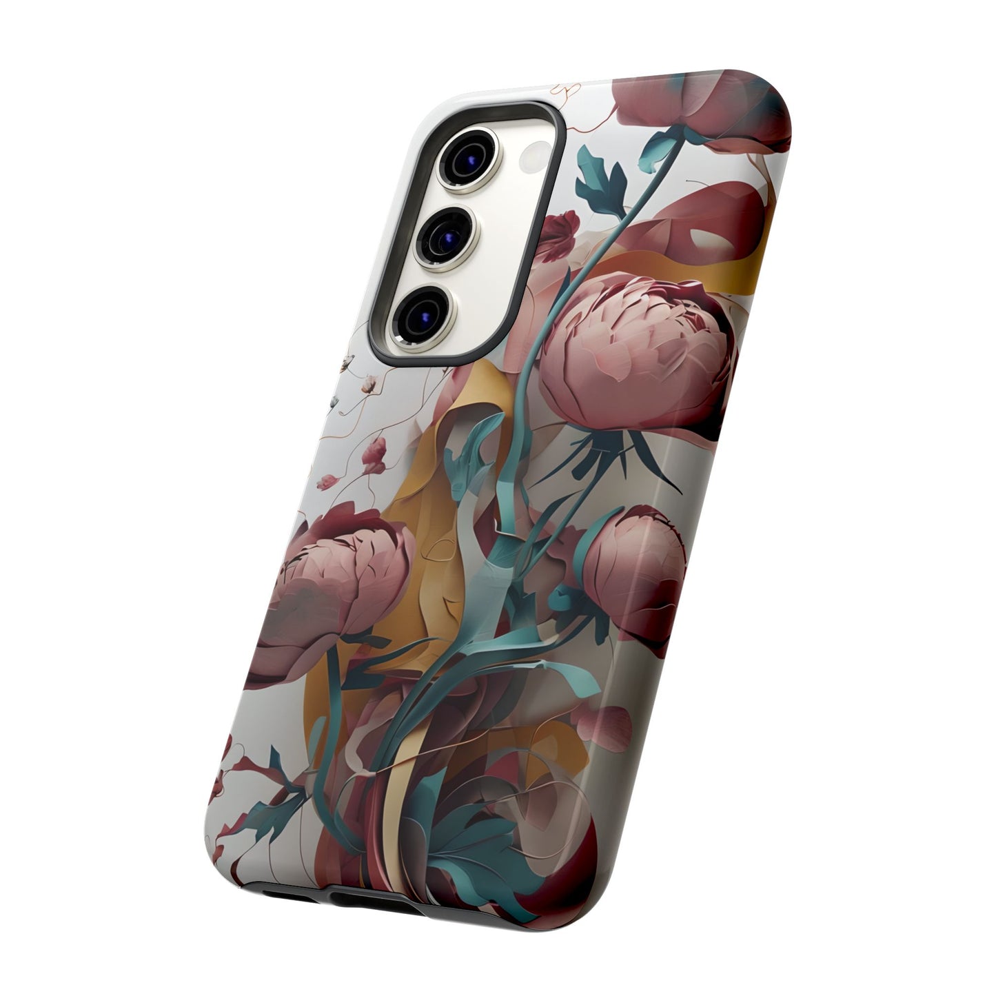 Blushing Peony Veil - Elegant Painterly Floral Samsung Galaxy Tough Phone Case - Soft Blush & Teal Peony Design