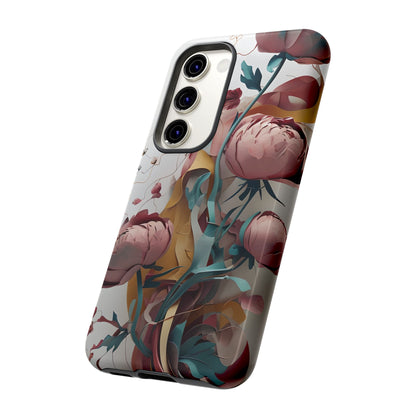 Blushing Peony Veil - Elegant Painterly Floral Samsung Galaxy Tough Phone Case - Soft Blush & Teal Peony Design