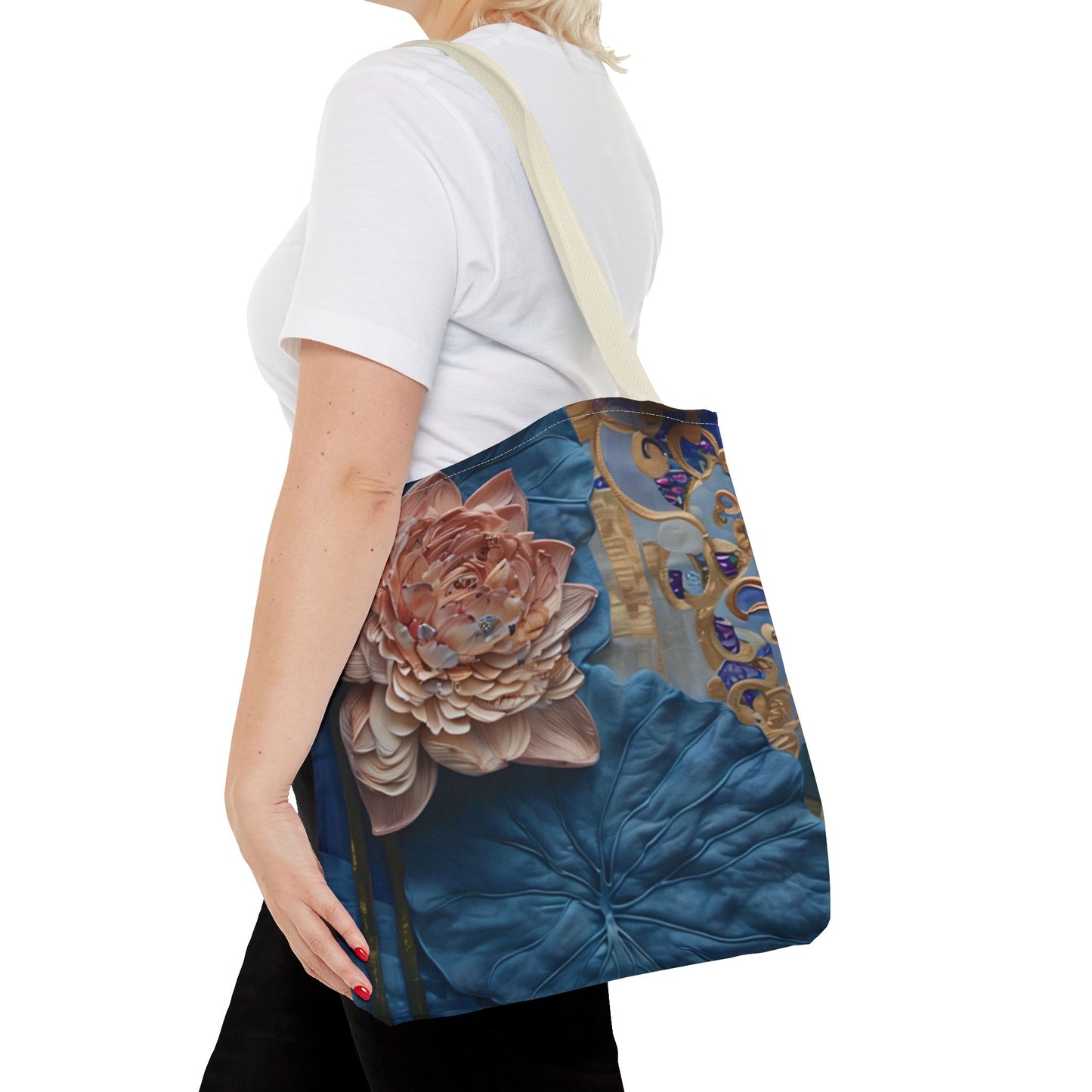 Peony Midnight Tapestry Tote Bag (16x16 & 18x18)- Vintage Inspired Bloom on Rich Canvas Designed Backdrop, Reusable & Eco-Friendly