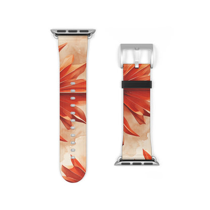 Sunset Fleur Apple Watch band strap with silver clasp showing vibrant orange floral pattern on light background