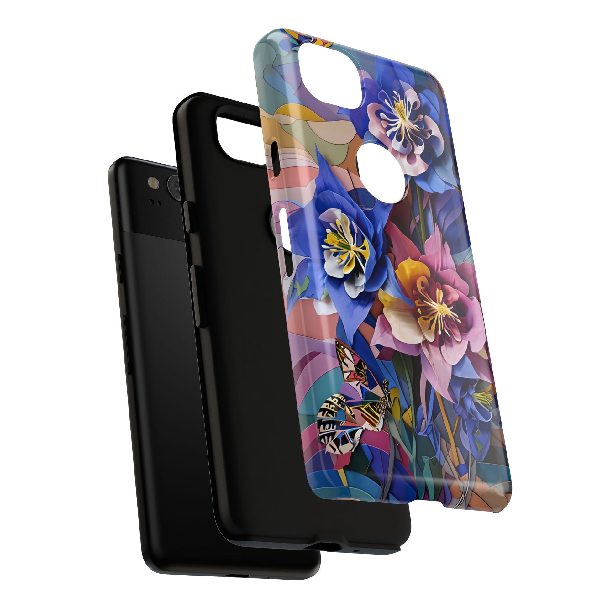 Blue Columbine Carnivale - Artistic Floral & Butterfly Google Pixel 2 Tough Phone Case - Vibrant Botanical Design