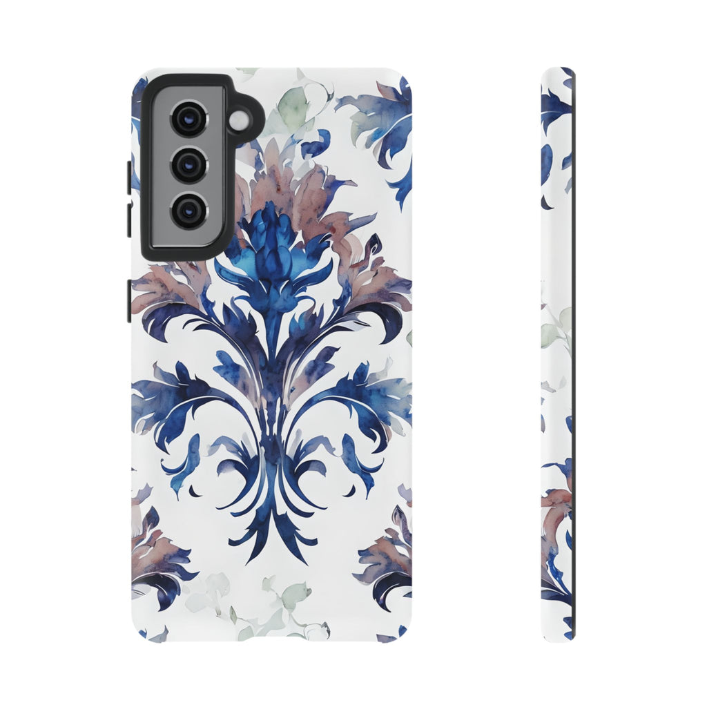 Delft Reverie - Elegant Blue & White Samsung S21 Tough Phone Case - Dutch Delftware-Inspired Floral Design