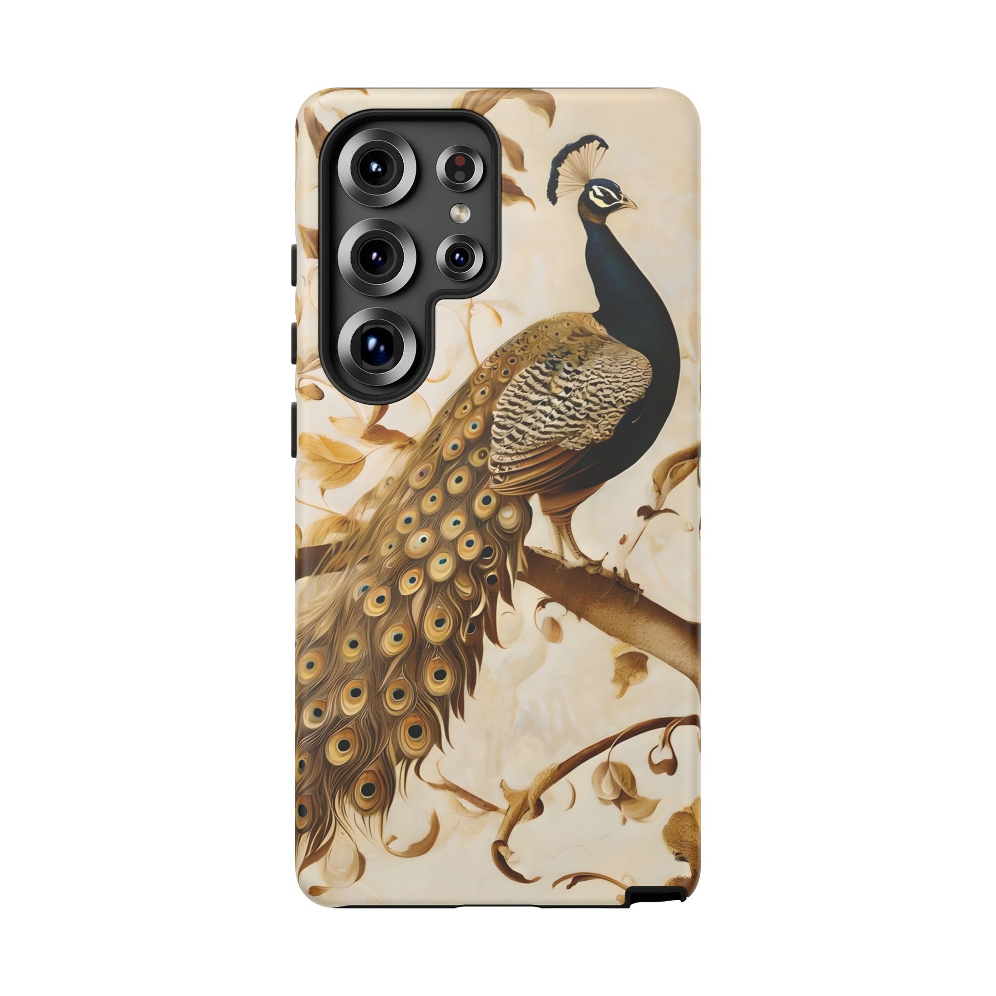 Golden Plumage - Luxe Peacock Art Samsung Galaxy S25 Ultra Phone Case - Elegant Gold & Cream Design