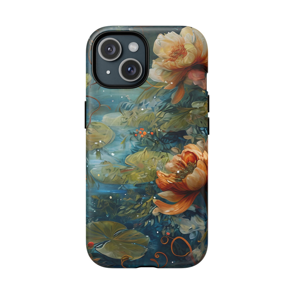 Waterlily Nocturne iPhone 15 Case - Artistic Tough Cover - MagSafe Compatible - Premium Drop Protection