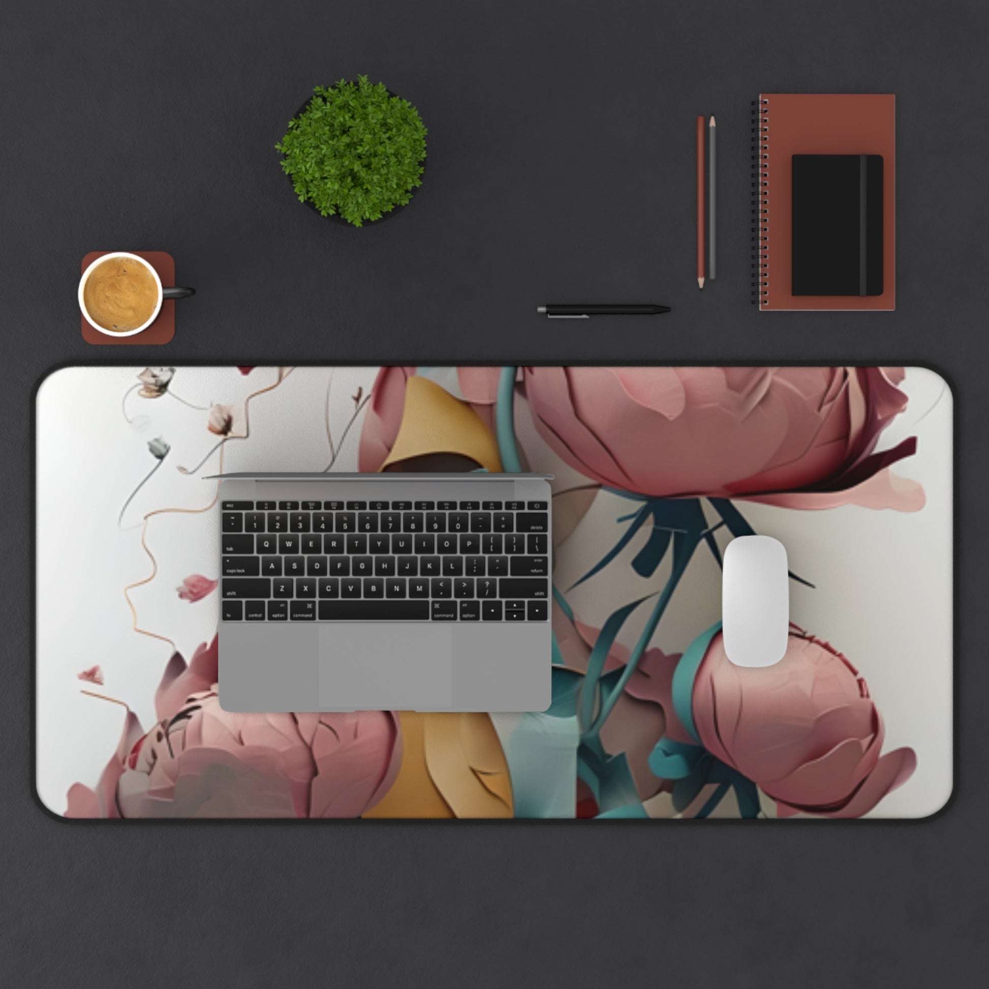Blushing Peony Veil Desk Mat - Premium Office Desk Pad, 3 Sizes Available, Artistic Workspace Protection