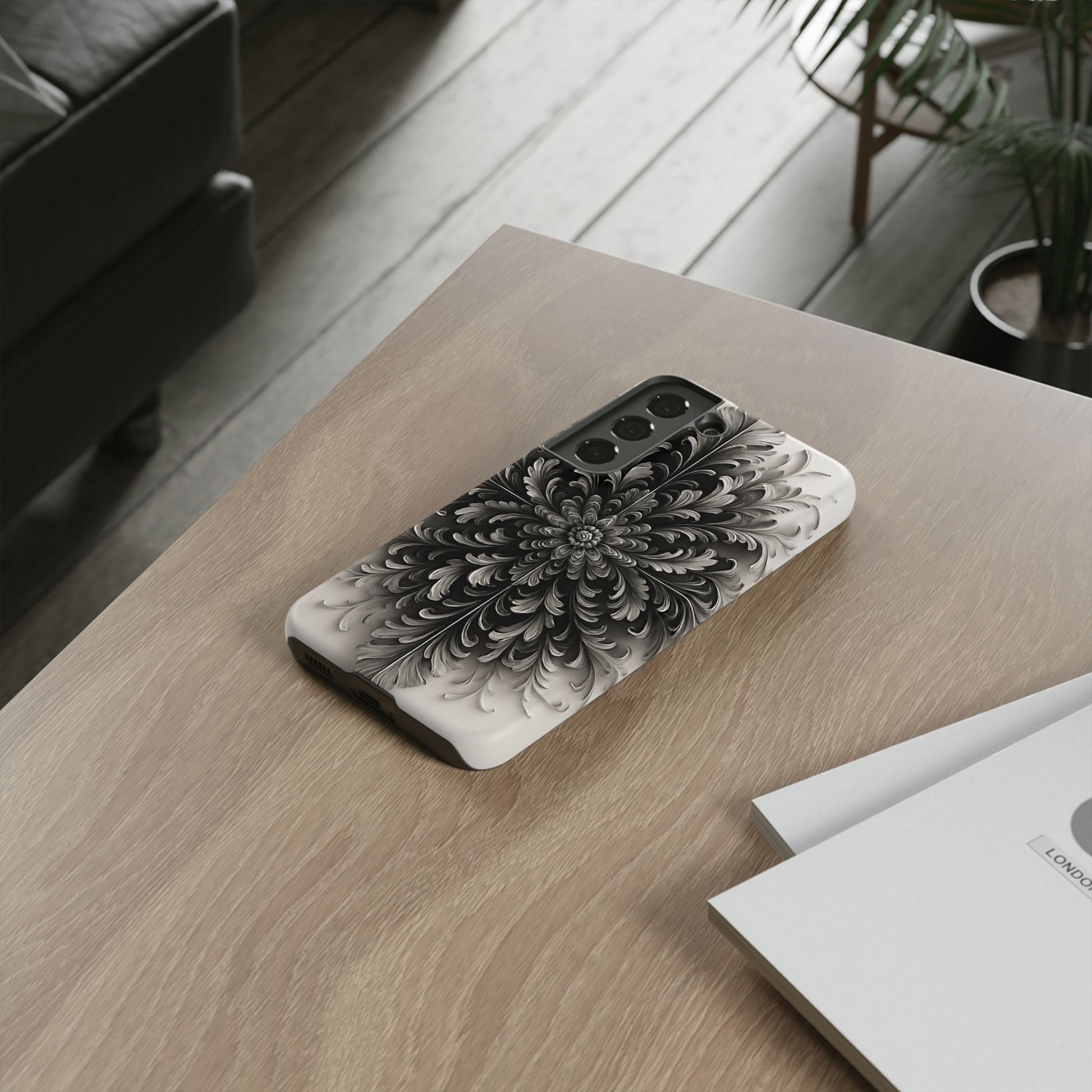Obsidian Bloom - Elegant Black & White Samsung Galaxy S22 Tough Phone Case - Intricate Mandala Flower Design
