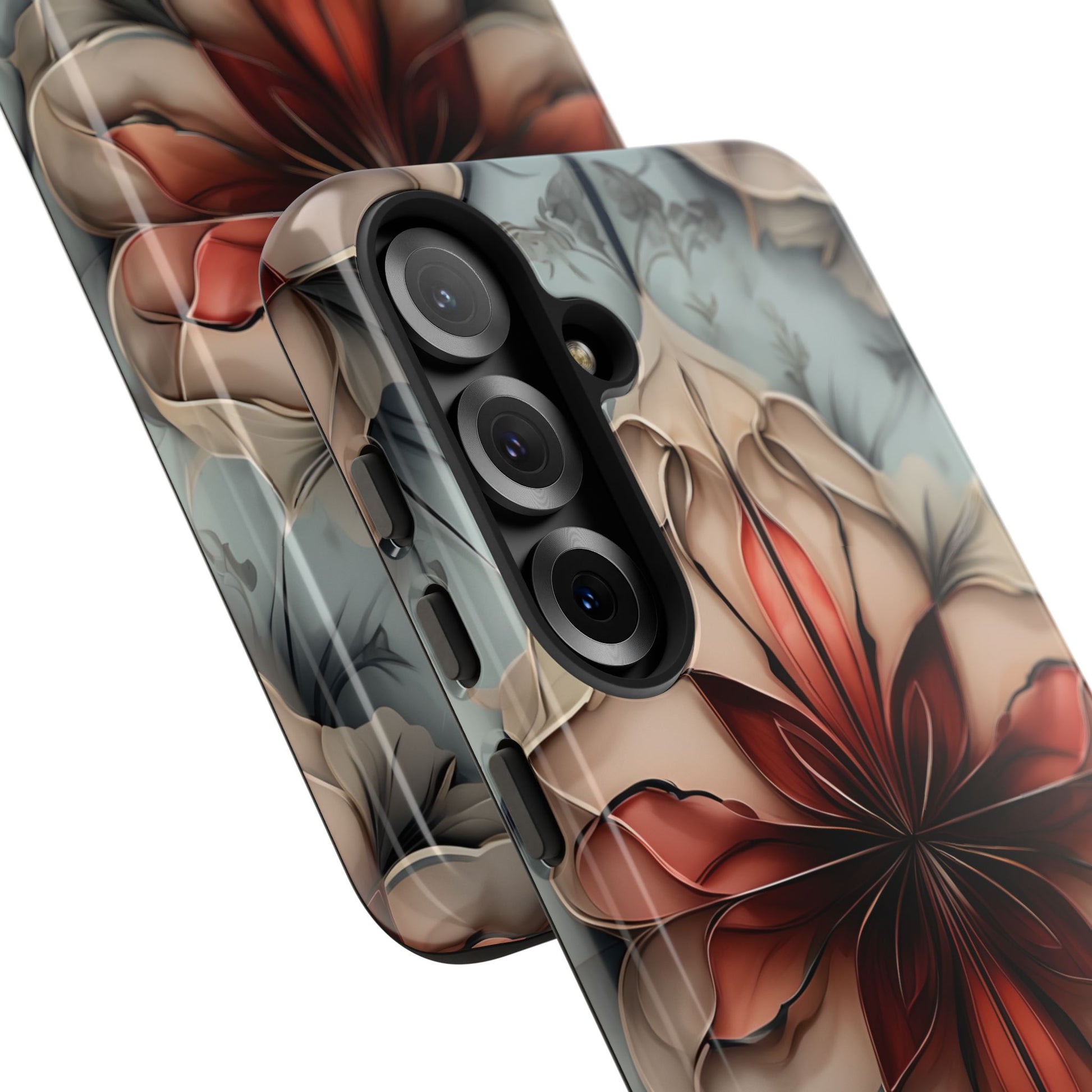 Ember Bloom - Kaleidoscope Collection Artistic Floral - Samsung Galaxy S25 Plus Tough Phone Case - Fiery Symmetrical Design