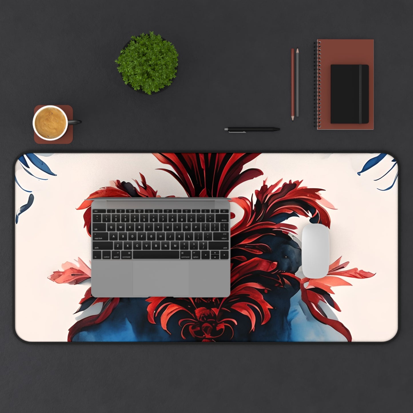 Crimson Plume Desk Mat - Premium Office Desk Pad, 3 Sizes Available, Artistic Workspace Protection