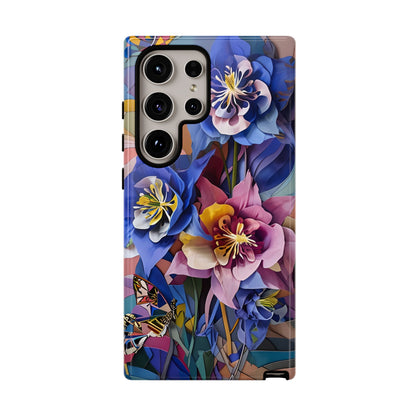 Blue Columbine Carnivale - Artistic Floral & Butterfly Samsung Ultra Tough Phone Case - Vibrant Botanical Design