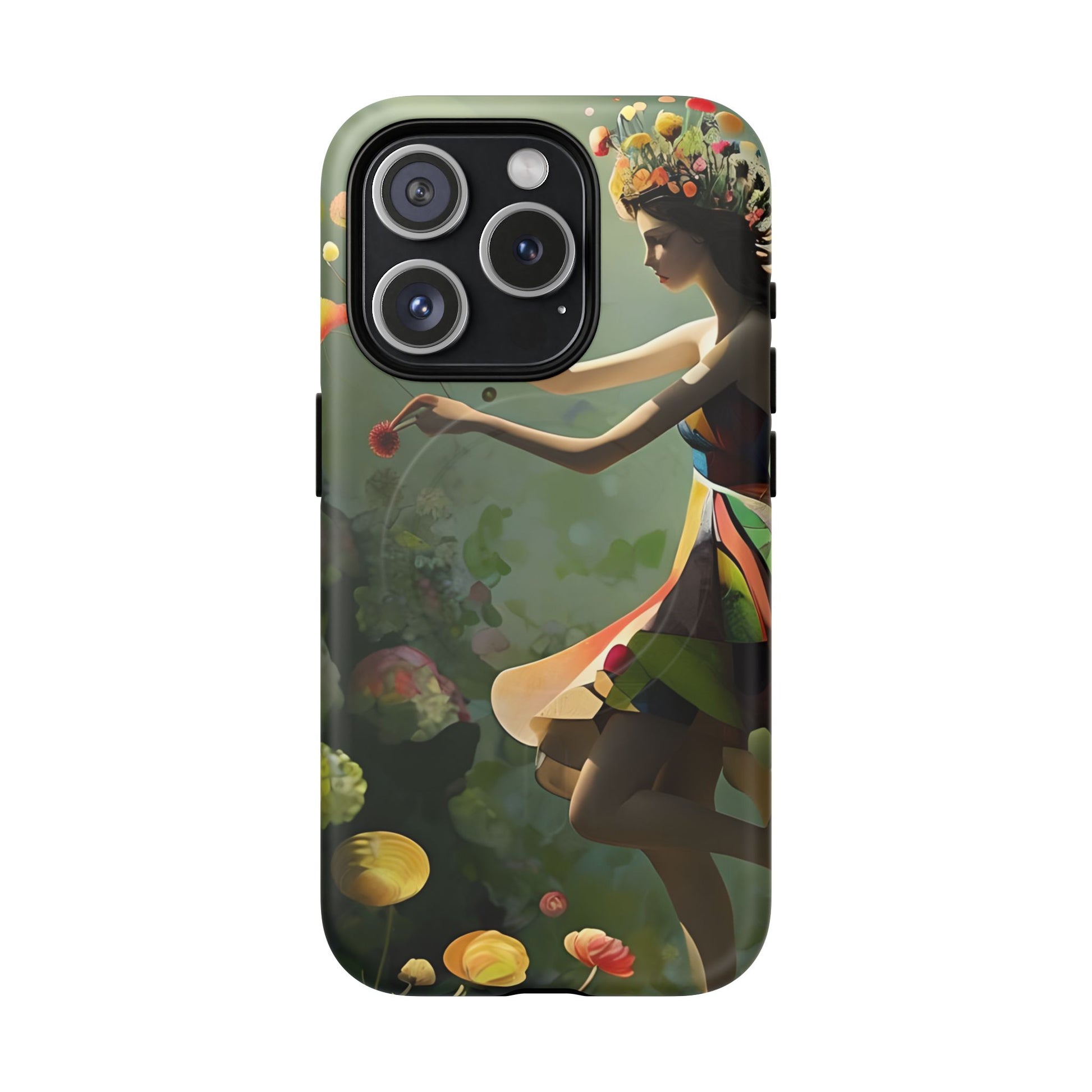 Dancing Wildflower Muse iPhone 15 Pro - Artistic Floral Fantasy Cover - MagSafe Compatible - Whimsical Nature-Inspired Protective Accessory