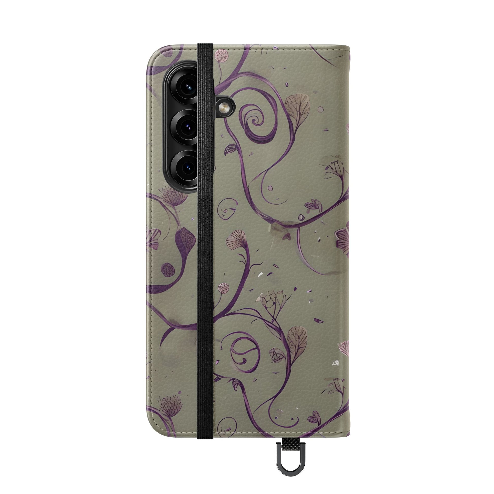 Twilight Thistle Bloom Wallet Phone Case - Elegant Purple Floral Vine Flip Cover for Samsung Galaxy S25