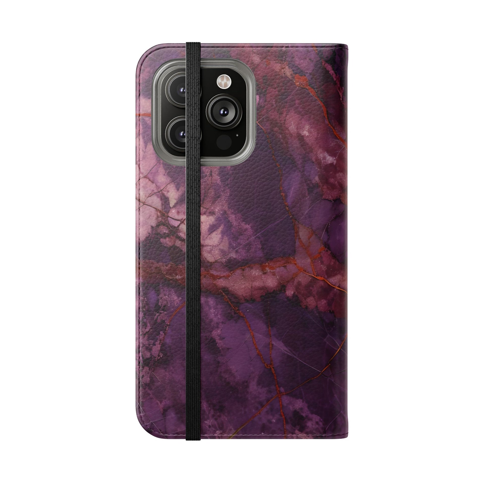 Amethyst Current Wallet Phone Case - Elegant Purple Marble Flip Cover for iPhone 14 Pro Max