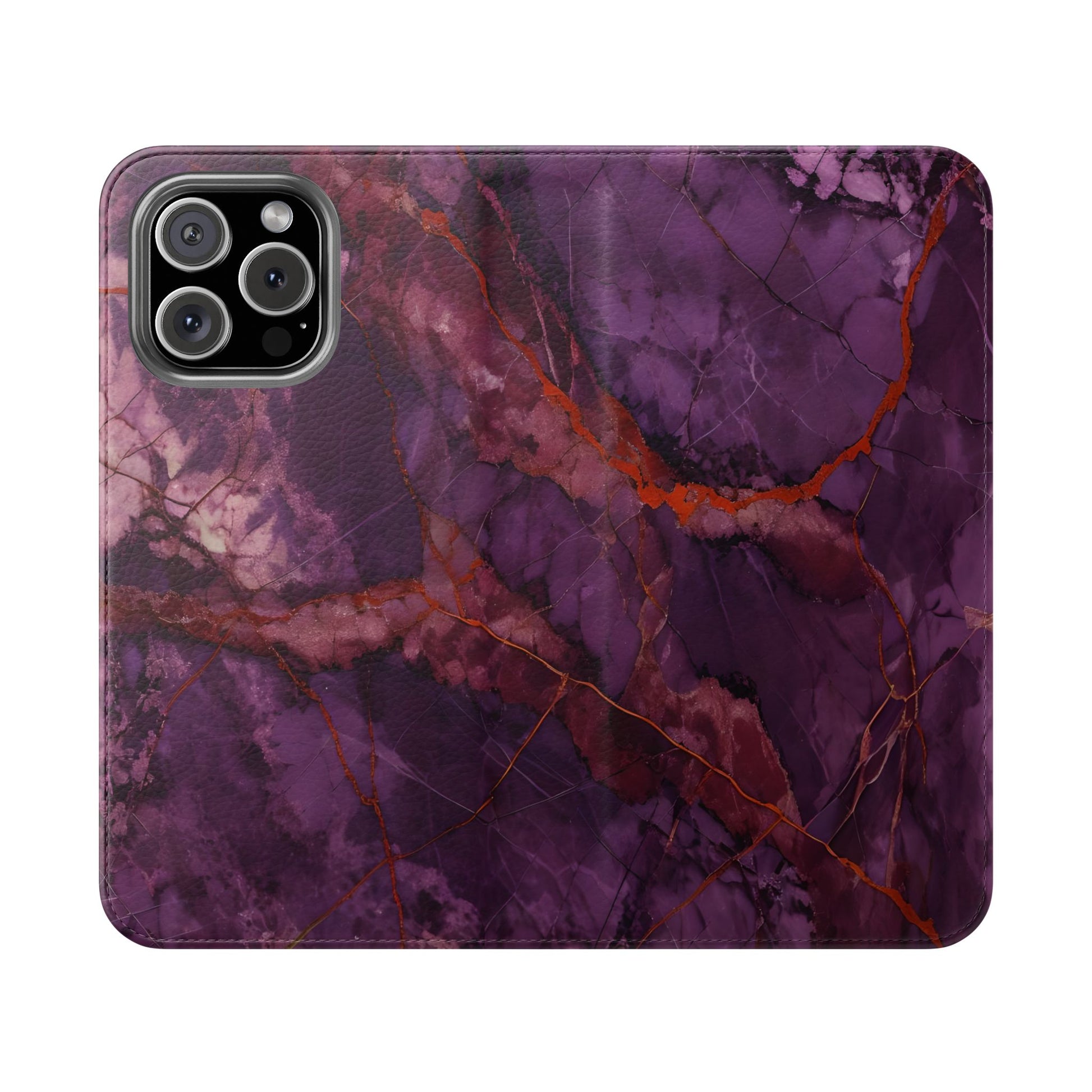 Amethyst Current Wallet Phone Case - Elegant Purple Marble Flip Cover for iPhone 16 Pro Max