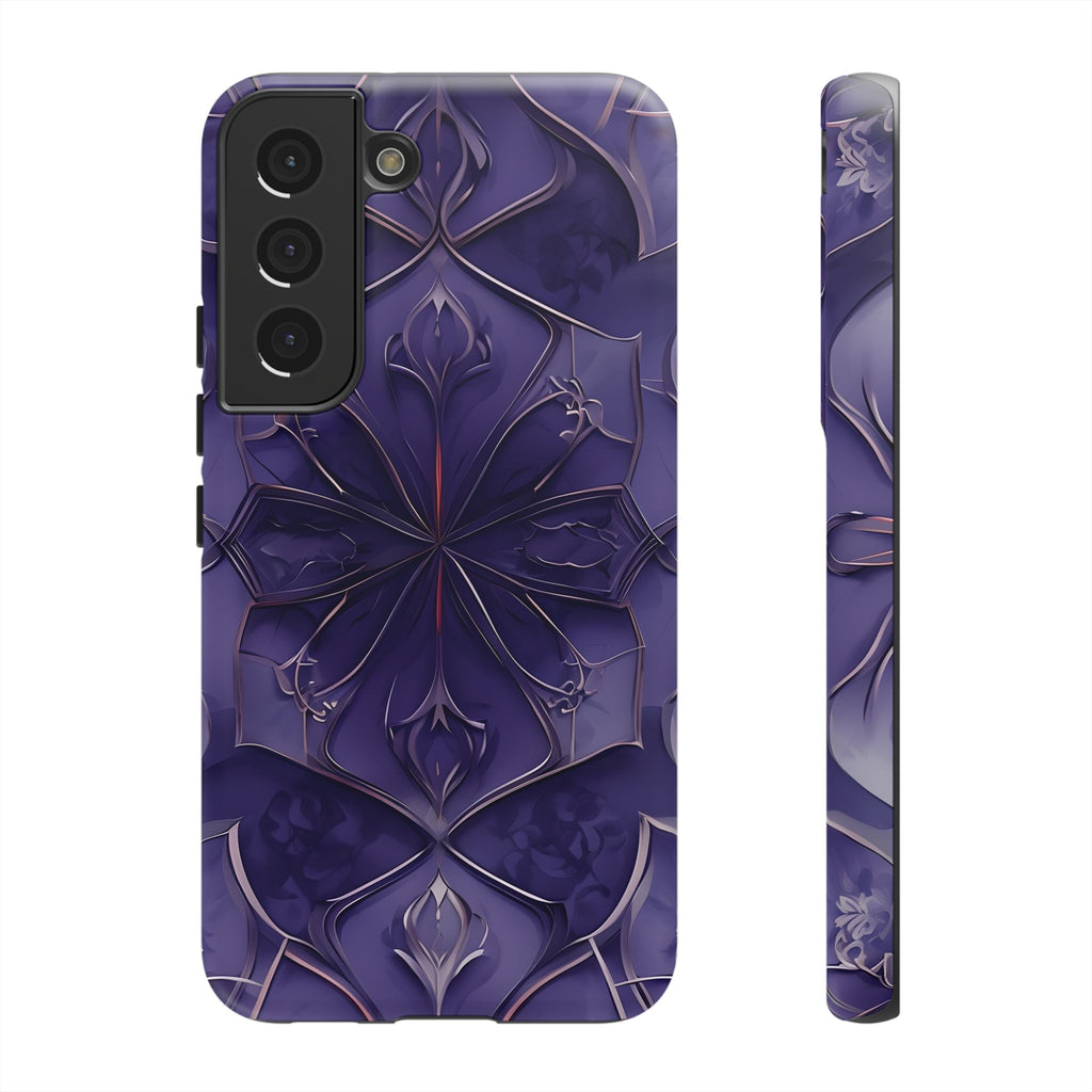 Violet Nebula - Kaleidoscope Collection Artistic Floral Burst - Samsung Galaxy S22 Tough Phone Case - Bold Purple Symmetrical Design