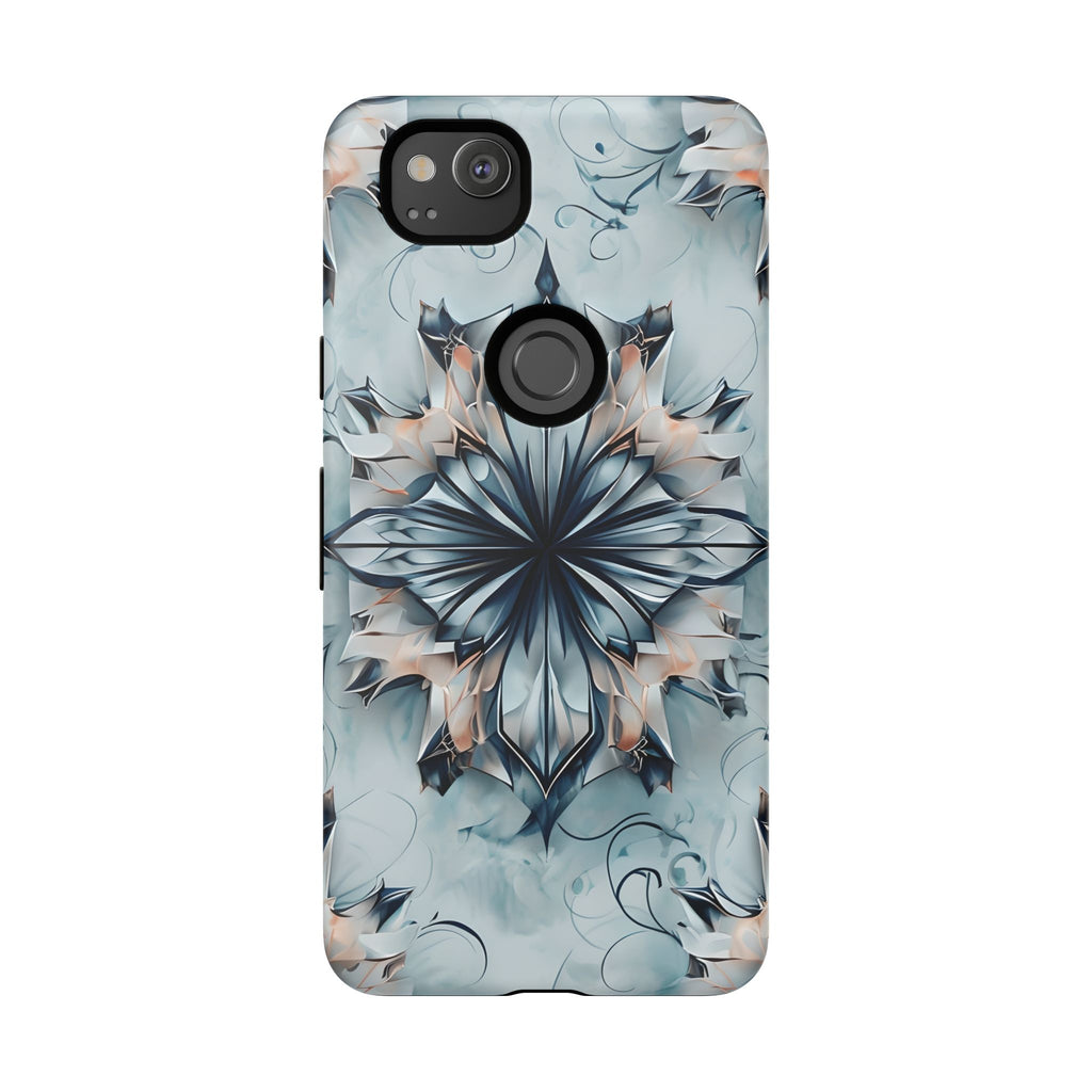 Indigo Mirage - Artistic Kaleidoscope Collection Artistic Floral - Google Pixel 2 Tough Phone Case - Bold Indigo Symmetrical Design