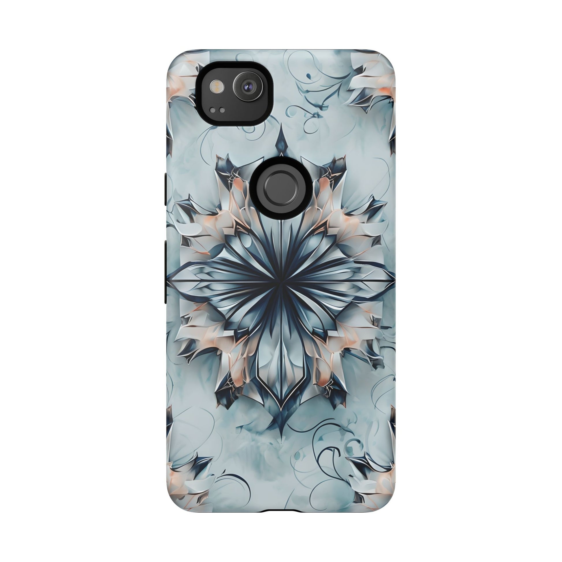 Indigo Mirage - Artistic Kaleidoscope Collection Artistic Floral - Google Pixel 2 Tough Phone Case - Bold Indigo Symmetrical Design