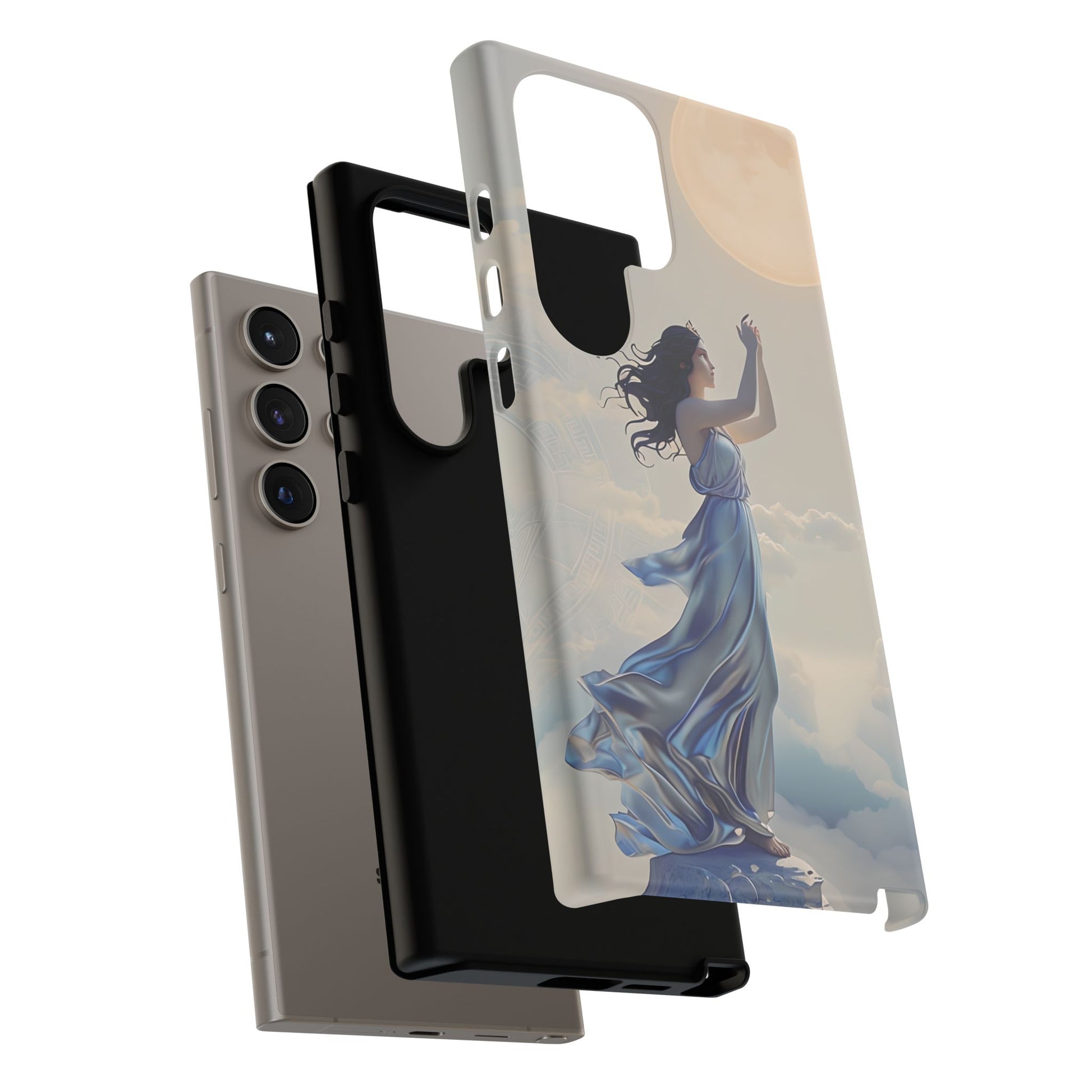 Moonlit Ascend - Ethereal Celestial Art Samsung Galaxy S24 Ultra Tough Phone Case - Dreamy Night Sky & Floating Woman Design