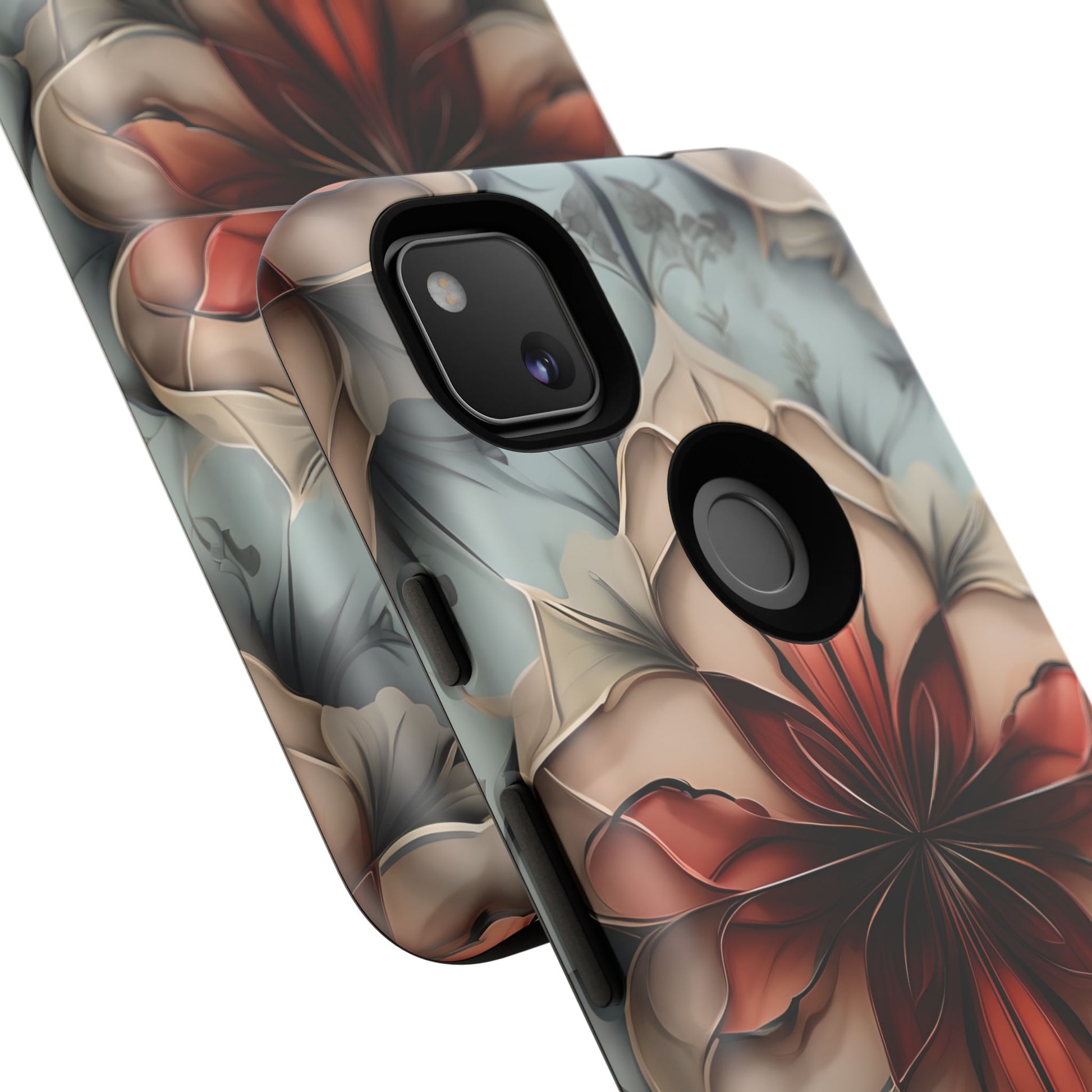 Ember Bloom - Kaleidoscope Collection Artistic Floral - Google Pixel 4a Tough Phone Case - Fiery Symmetrical Design