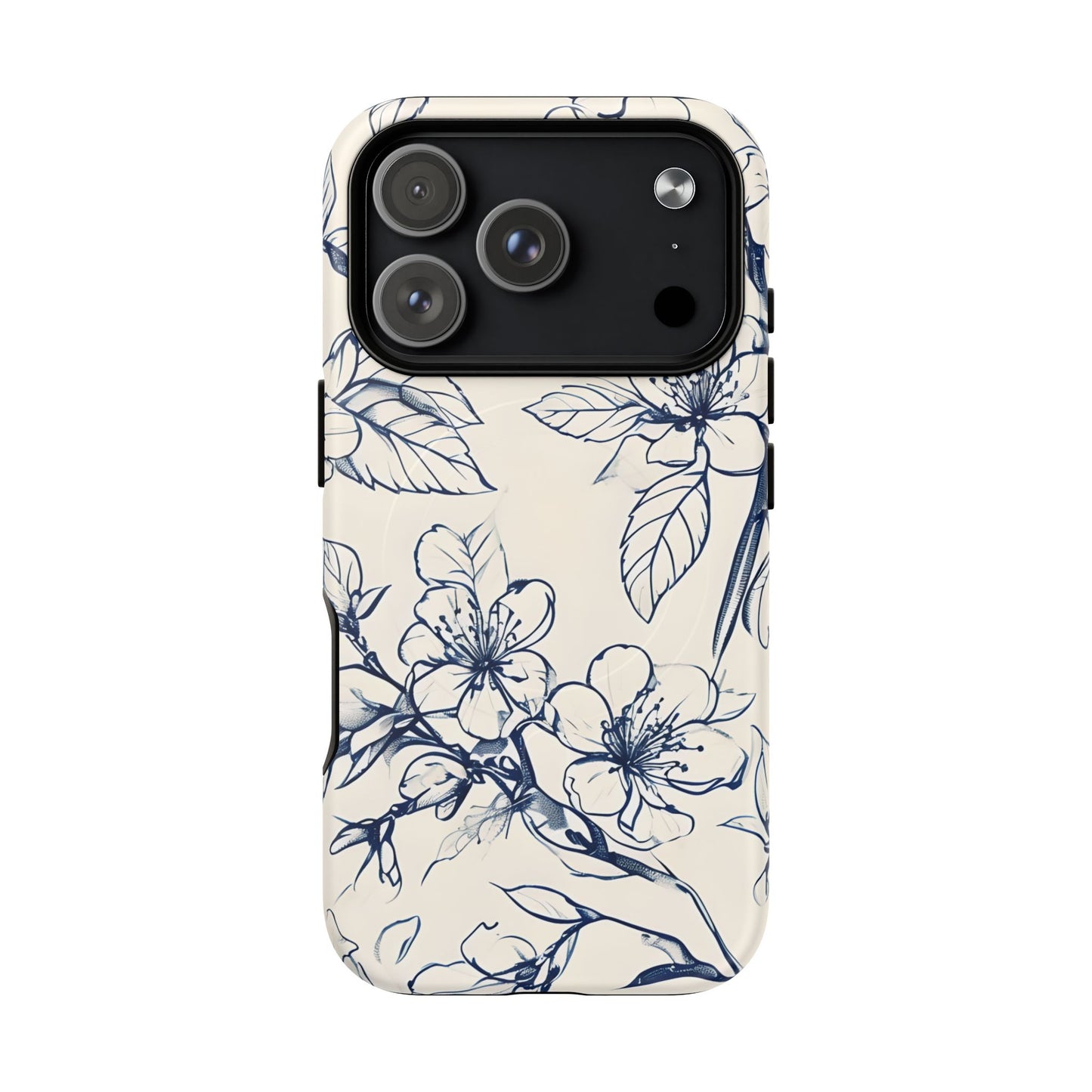 Blossom Sketch - Artistic Blue Floral - iPhone MagSafe Phone Case - Botanical Design