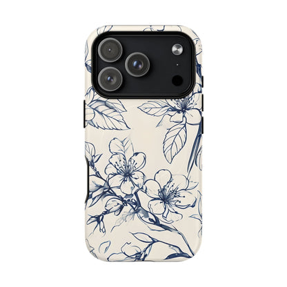 Blossom Sketch - Artistic Blue Floral - iPhone MagSafe Phone Case - Botanical Design