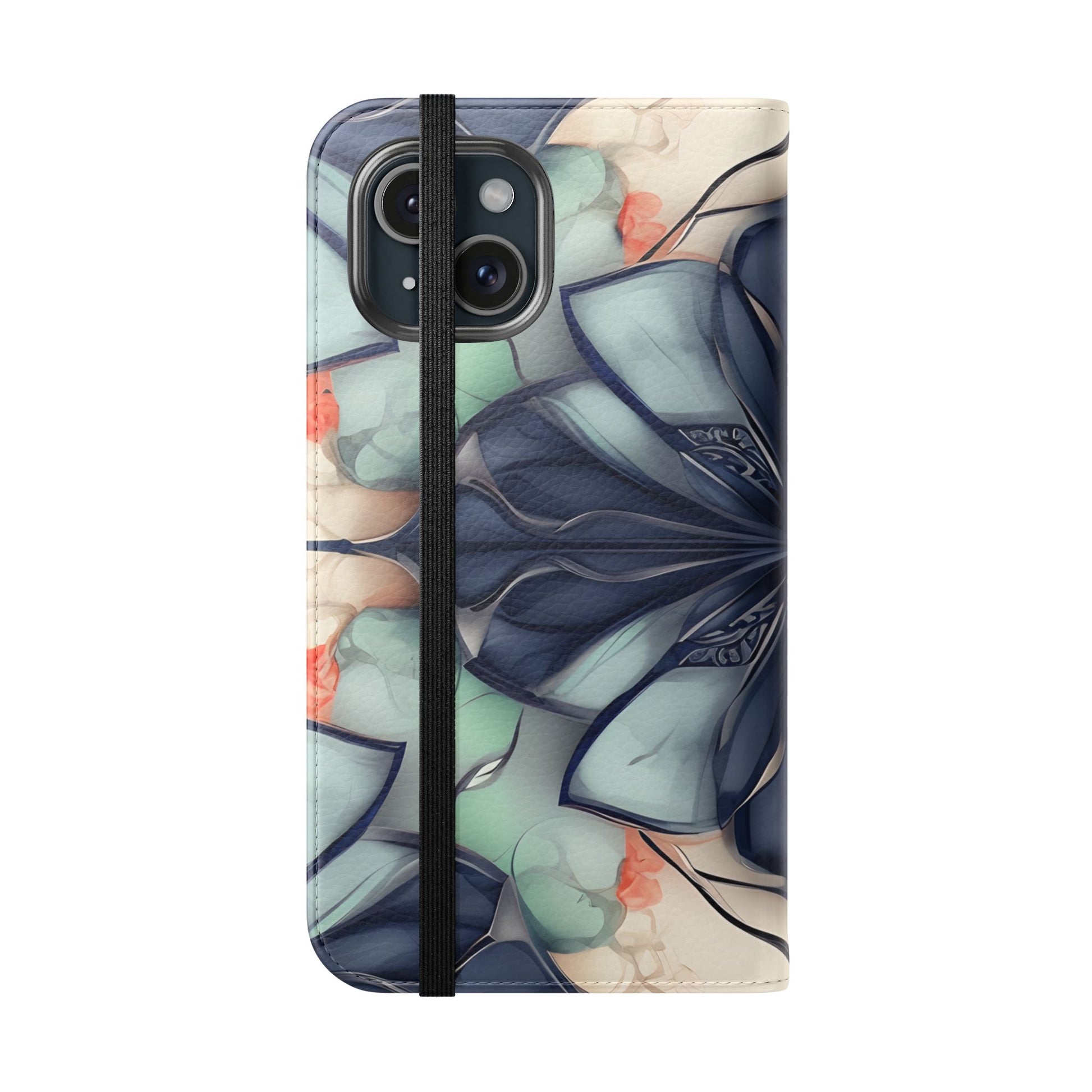 Midnight Mosaic - Abstract Floral Flip Phone Case for iPhone 15